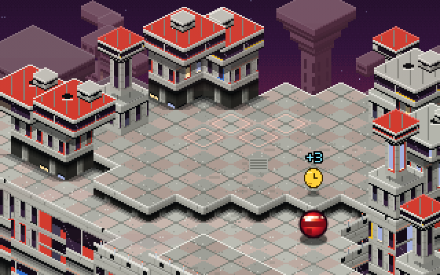 Marble Run: Future Ruins — an isometric marble racing through brutalist concrete ruins